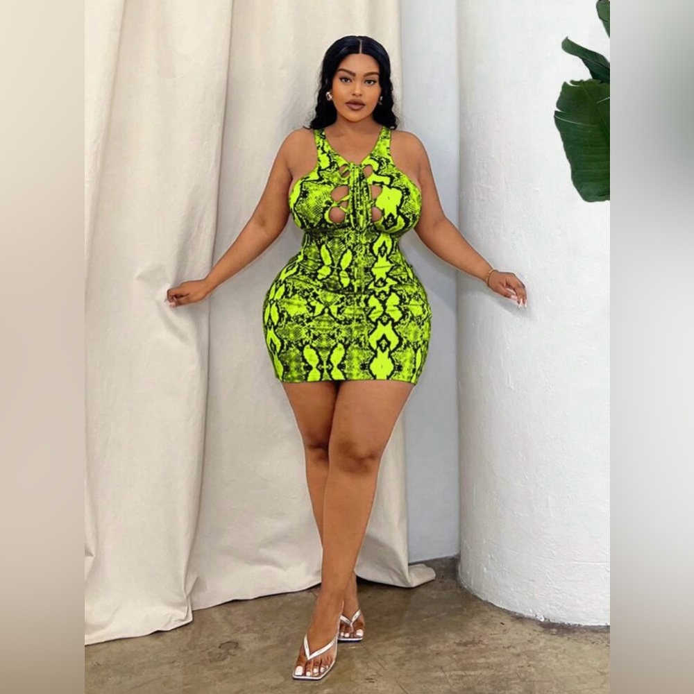 SHEIN Neon Green Snake Print Mini Dress